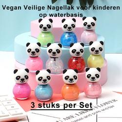 Vegan Veilige Kindernagellak 3 stuks Op Waterbasis - Pandabeer Nagellak voor kinderen Kleuren Set 1 met Luxe Holografische Etui |  Nagellak Meisjes | Kinder Make Up | Glitter Nagellak | Glitter make up